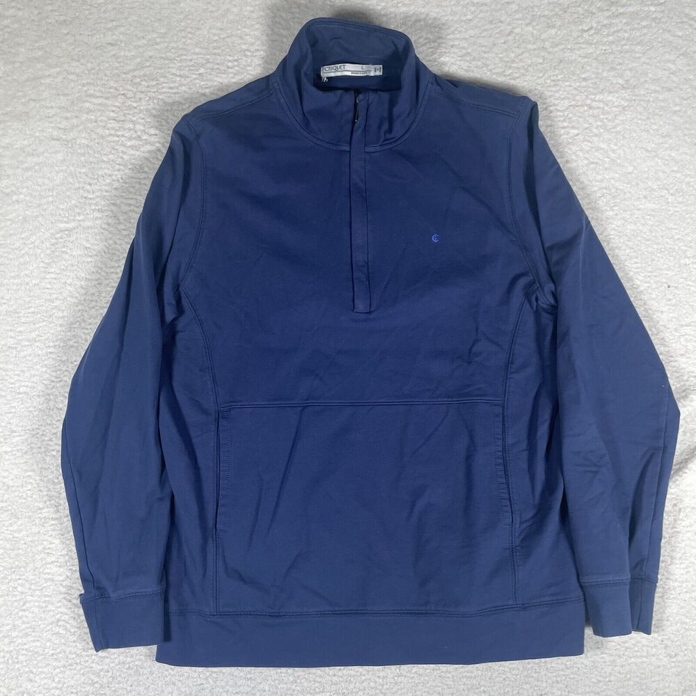 Criquet Sweater Mens Large Blue 1/2 Zip Pullover Pima Cotton Stretch Mock Neck